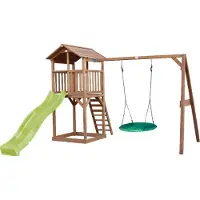 Axi Beach Tower Speeltoren met Summer Nestschommel Bruin - Limoen groene Glijbaan