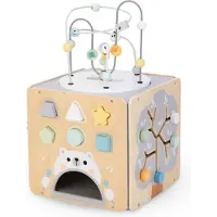 Mamabrum Grote houten activiteitenkubus met lus, gemotoriseerde lus, vormensorteerder, manipulatief doolhof, roterend doolhof educatief speelgoed Baby-activiteitskubus