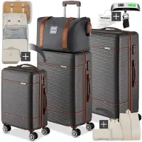 TecTake Kofferset - 13-delige Reisset - Koffers - Koffer set - Bagageset Inclusief Handbagage Koffer, Ruimbagage Koffer Groot, Reistas, Toilettas, Accessoiretas - Trolley met TSA slot - Antraciet