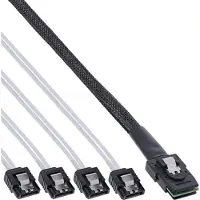 Intos SAS verbindingskabel, Mini-SAS SFF-8087 naar 4x SATA, 1:1, OCR, 0,75m