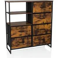 Hjh LIVING Ladekast RAGALA 84x30x92cm 6 lades 2 open vakken gerookte eik
