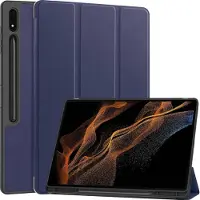 Mobigear Tablethoes geschikt voor Samsung Galaxy Tab S9 Ultra Hoes | Tri-Fold Gel Bookcase + Stylus Houder - Donkerblauw