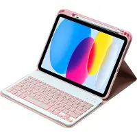 Mobigear Tablethoes geschikt voor Apple iPad 10 (2022) Hoes | Keys QWERTY Bluetooth Toetsenbord Bookcase + Stylus Houder - Roze