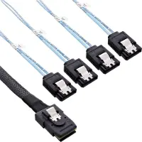 InLine SAS verbindingskabel, Mini SAS SFF8087 naar 4x SATA, crossover, OCF, 1m