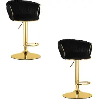Leobert MIG Barkrukken – Set van 2 – Zwart Velvet – Goudkleurig Metaal – In Hoogte Verstelbaar – 360° Draaibaar – Met Voetsteun – Modern Design – Voor Keukeneiland, Bar en Keuken