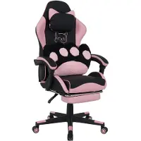 Puluomis - Gaming stoel - Bureaustoel - Katten lendenkussen - Kunstleer - Hoogte verstelbaar - 90°-135° kantelbaar - Zwart Roze