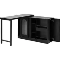 OKWISH Bartafel Met Opbergruimte En Uitschuifblad - 360 Graden Draaibaar - Voor Keuken En Koffiehoek - MDF Zwart - 121,5×40×76,7 Cm