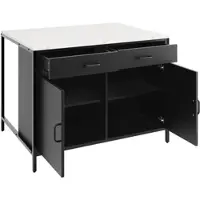 OKWISH Bartafel - Marmerlook Blad - Keukeneiland Voor Woonkamer En Eetkamer - MDF Zwart - 100x90x90 Cm - 2 Lades