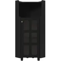 OKWISH Hoekkast - Zwart Lakoppervlak Hoogglans - App-Gestuurde LED (10 Kleuren) - 1 Open Vak + 1 Glazen Deur 2 Niveaus - MDF Zwart - 63,5x124 cm
