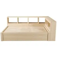 MODFU Uitklapbaar kinderbed 90 x 200 cm met hydraulische bediening, kinderbed met hoofdeinde met LED-lichtstrip en een lade, bed met opbergruimte en dubbele compartimenten, zonder matras, kleur: hout