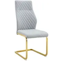 MODFU - Eetkamerstoelen Set Van 2 - Hoge Rugleuning - Diamantpatroon - Modern - Metaal En Kunstleer - Goud En Lichtgrijs
