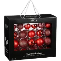 Mica Decorations Kerstballenset 42 Stuks - Kerstballen voor een Sterke Basis - Kerstversiering met Mat, Glans en Glitter - Piek in Meerdere Formaten - Ø7 cm - Rood