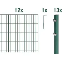 Alberts 672270 dubbelstaafmat hekwerk als 32-delige complete hekwerkset, kunststofgecoat, groen, hoogte 143 cm, lengte 30 m