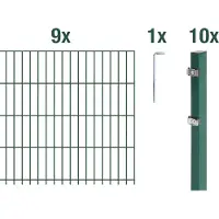 Alberts 672034 dubbelstaafmat hekwerk als 20-delige complete hekwerkset, kunststofgecoat, groen, hoogte 163 cm, lengte 22,5 m