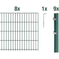 Alberts 671952 dubbelstaafmat hekwerk als 22-delige complete hekwerkset, kunststofgecoat, groen, hoogte 143 cm, lengte 20 m