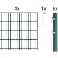 Alberts 641191 dubbelstaafmat hekwerk als 12-delige complete hekwerkset, kunststofgecoat, groen, hoogte 103 cm, lengte 10 m