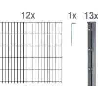 Alberts 674113 dubbelstaafmat hekwerk als 32-delige complete hekwerkset, antraciet, hoogte 183 cm, lengte 30 m