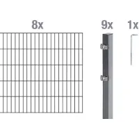 Alberts 656072 dubbelstaafmat hekwerk als 18-delige complete hekwerkset, antraciet, hoogte 200 cm, lengte 16 m