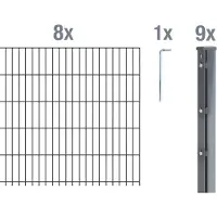 Alberts 673079 dubbelstaafmat hekwerk als 22-delige complete hekwerkset, antraciet, hoogte 103 cm, lengte 20 m