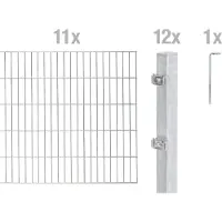 Alberts 652951 dubbelstaafmat hekwerk als 24-delige complete hekwerkset, thermisch verzinkt, hoogte 180 cm, lengte 22 m