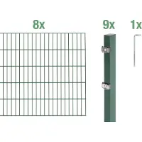 Alberts 651343 dubbelstaafmat hekwerk als 18-delige complete hekwerkset, groen, hoogte 180 cm, lengte 16 m