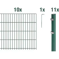 Alberts 672096 dubbelstaafmat hekwerk als 27-delige complete hekwerkset, kunststofgecoat, groen, hoogte 143 cm, lengte 25 m