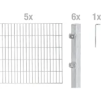 Alberts 654801 dubbelstaafmat hekwerk als 12-delige complete hekwerkset, thermisch verzinkt, hoogte 200 cm, lengte 10 m
