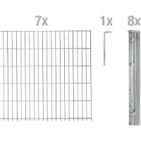 Alberts 674311 dubbelstaafmat hekwerk als 16-delige complete hekwerkset, thermisch verzinkt, hoogte 163 cm, lengte 17,5 m