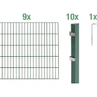 Alberts 656171 dubbelstaafmat hekwerk als 20-delige complete hekwerkset, groen, hoogte 200 cm, lengte 18 m