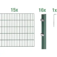 Alberts 653484 dubbelstaafmat hekwerk als 32-delige complete hekwerkset, groen, hoogte 200 cm, lengte 30 m