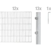 Alberts 656737 dubbelstaafmat hekwerk als 26-delige complete hekwerkset, thermisch verzinkt, hoogte 200 cm, lengte 24 m