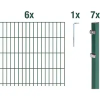 Alberts 671716 dubbelstaafmat hekwerk als 17-delige complete hekwerkset, kunststofgecoat, groen, hoogte 143 cm, lengte 15 m