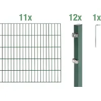 Alberts 656669 dubbelstaafmat hekwerk als 24-delige complete hekwerkset, groen, hoogte 200 cm, lengte 22 m