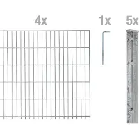 Alberts 644222 dubbelstaafmat hekwerk als 12-delige complete hekwerkset, thermisch verzinkt, hoogte 123 cm, lengte 10 m