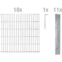 Alberts 674533 dubbelstaafmat hekwerk als 27-delige complete hekwerkset, thermisch verzinkt, hoogte 183 cm, lengte 25 m