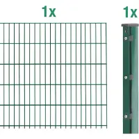 Alberts 645595 dubbelstaafmat hekwerk als complete hekwerkset, kunststofgecoat, groen, hoogte 223 cm, lengte 2,5 m