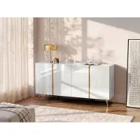 Vente-unique Dressoir met 4 deuren - 200 cm - Hoogglans wit en Goud - MARZIALO