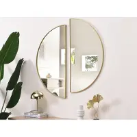 Vente-unique Set van 2 halfronde designspiegels in metaal - H 100 x B 50 cm - Goudkleurig - GAVRA