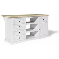 OKWISH Keukeneiland - 5 Laden En Uitklapbaar Blad - Voor Keuken En Eetkamer - MDF Wit Naturel - 150x65x75,5 Cm