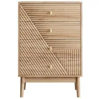 OKWISH Ladekast Met 4 Lades - Ruime Opbergruimte Voor Woonkamer Slaapkamer Hal - MDF Eikenkleur - 60 X 40 X 90 Cm
