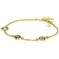 Zinzi gold plated zilveren schakel armband met twee lichtblauwe klavers en een donkerblauwe klaver in het midden 17-20cm ZIA2662B