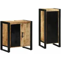 vidaXL Badkamermeubel Set 2 st Bruin en Zwart Massief Mango Hout