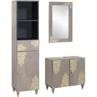 vidaXL Badkamerkast set 3 st Grijs Massief Mango Hout