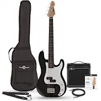 Gear4Music LA Short Scale Bass Guitar Black 15W Bass Amp Pack