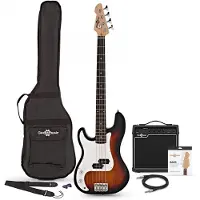 Gear4Music LA Left Handed Bass Guitar Sunburst 15W Bass Amp Pack