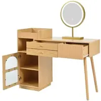 OKWISH Kaptafel - Kaptafel Met LED Spiegel - 3 Lades En Zijschrank Voor Kosmetiek - 120x90x40 cm - Hout - Onbehandeld