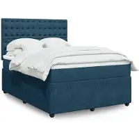 vidaXL Boxspring met matras fluweel donkerblauw 140x200 cm