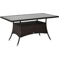 MODFU Tuintafel 150x85x74 cm van metaal en polyrattan, weerbestendig met veiligheidsglas
