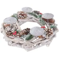 MCW Adventskrans rond, kerstdecoratie tafelkrans, hout Ø 35cm wit-grijs ~ met kaarsen, wit