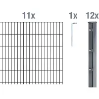 Alberts 679736 Dubbelstaafmathek als 24-delig complete hekset, antraciet, hoogte 243 cm, lengte 27,5 m